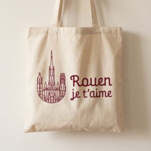 Tote bag en toile Rouen je t'aime cathédrale