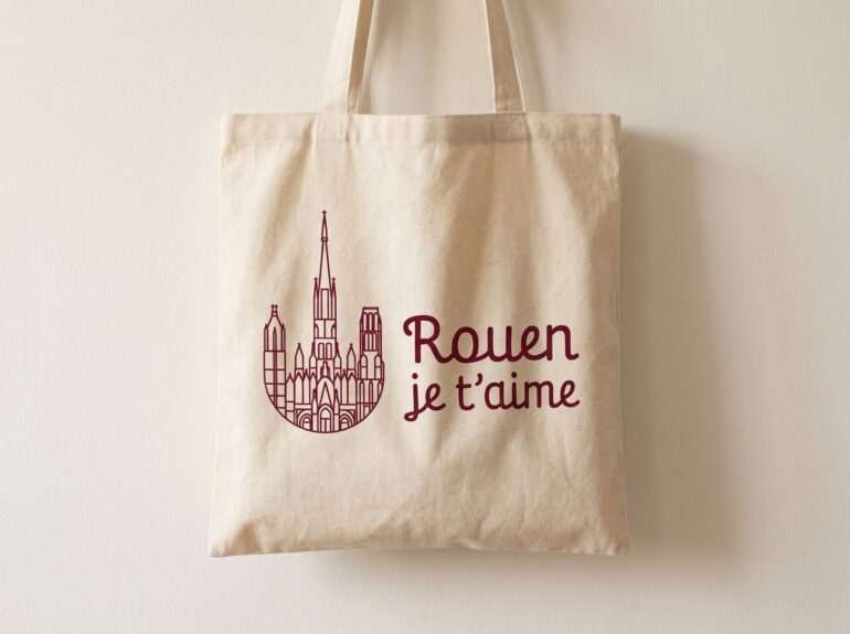 Tote bag en toile Rouen je t'aime cathédrale
